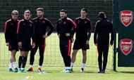 Hector Bellerin and Sead Kolasinac taking part in a training session
